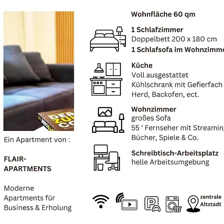 Flair-apartments 'salz & Flair' Kurstadt-appartment, 450 M Bahnhof, Fuer Urlaub Oder Geschaeftsreise, Innenstadtnah, Separater Eingang, 24 Std Check-in,wlan, 55 Zoll-fernseher, Streaming, Kueche, Regendusche, Doppelbett, Schlafsofa باد سالزفلن